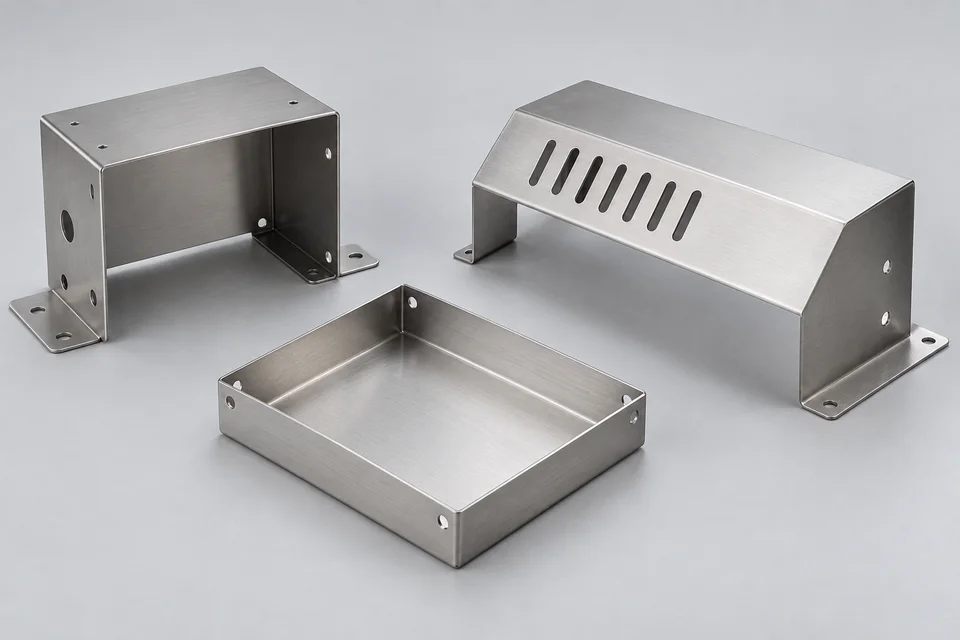 Illustrative stainless steel covers, shells & trays